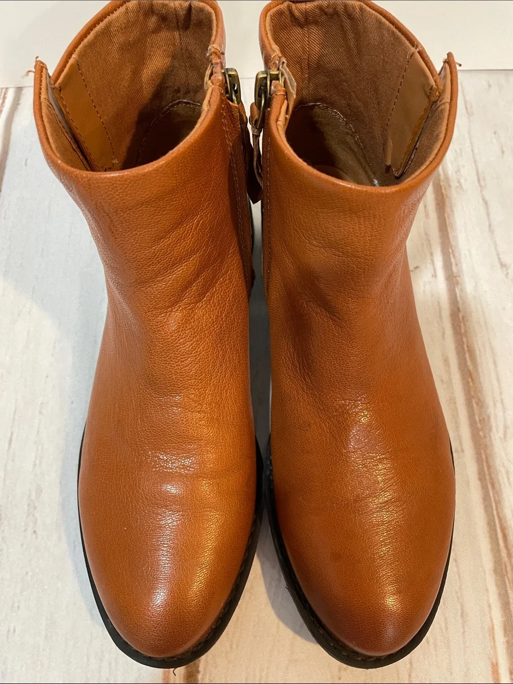 Franco Sarto Leather Ankle Boots  Brown Women’s 7.5 Chelsea Zip Classic Booties